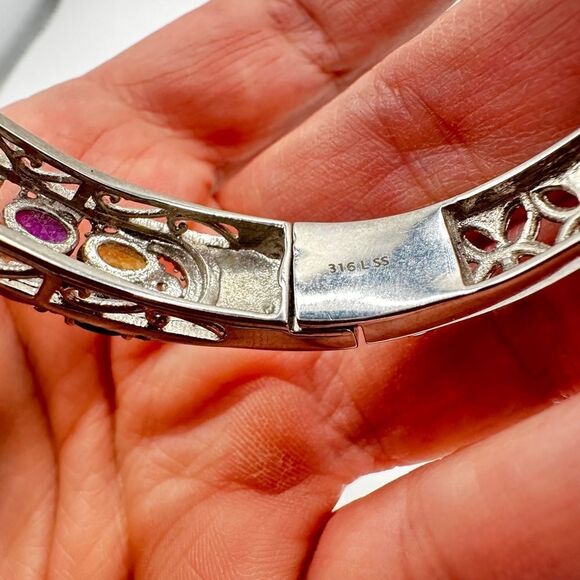 SALE! Still With tag! Multi-gemstone, stainless steel hinged bracelet! - Picture 15 of 16